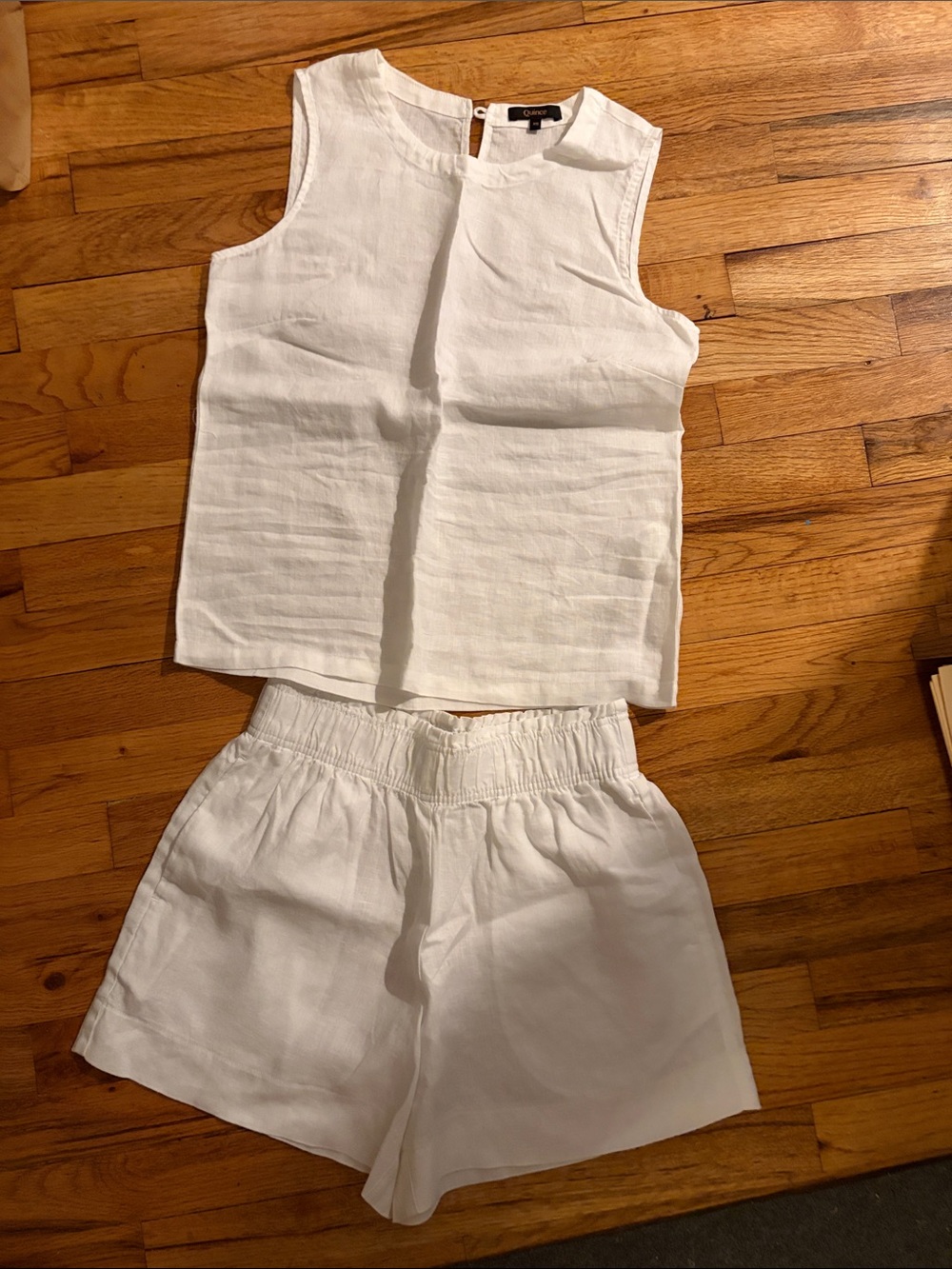 Quince White Linen Shorts with Elastic Waist